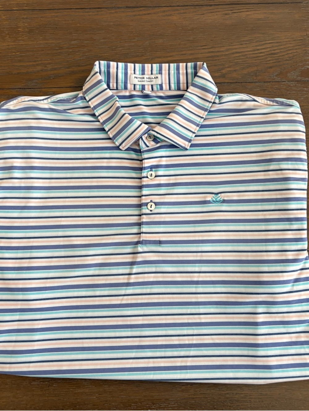Peter Millar Summer Comfort Striped Polo Shirt - Blue, Purple & Peach Size XL